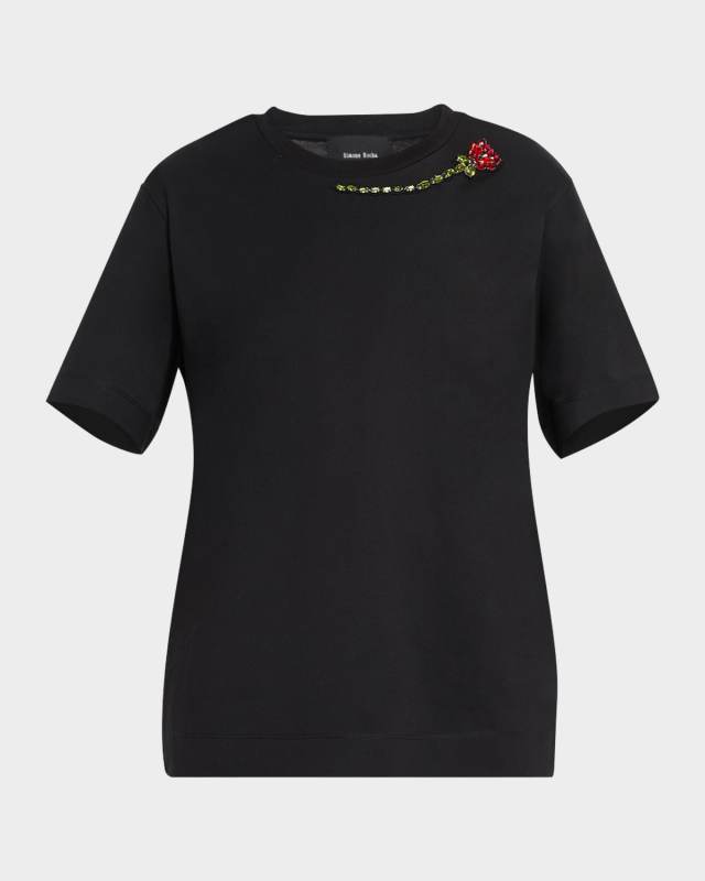 Crystal Rose Embellished Boyfrined T-Shirt